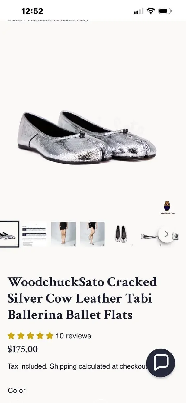 Woodchuck Sato 41 Cracked Silver Cow Leather Tabi Ballerina Ballet Flats NIB